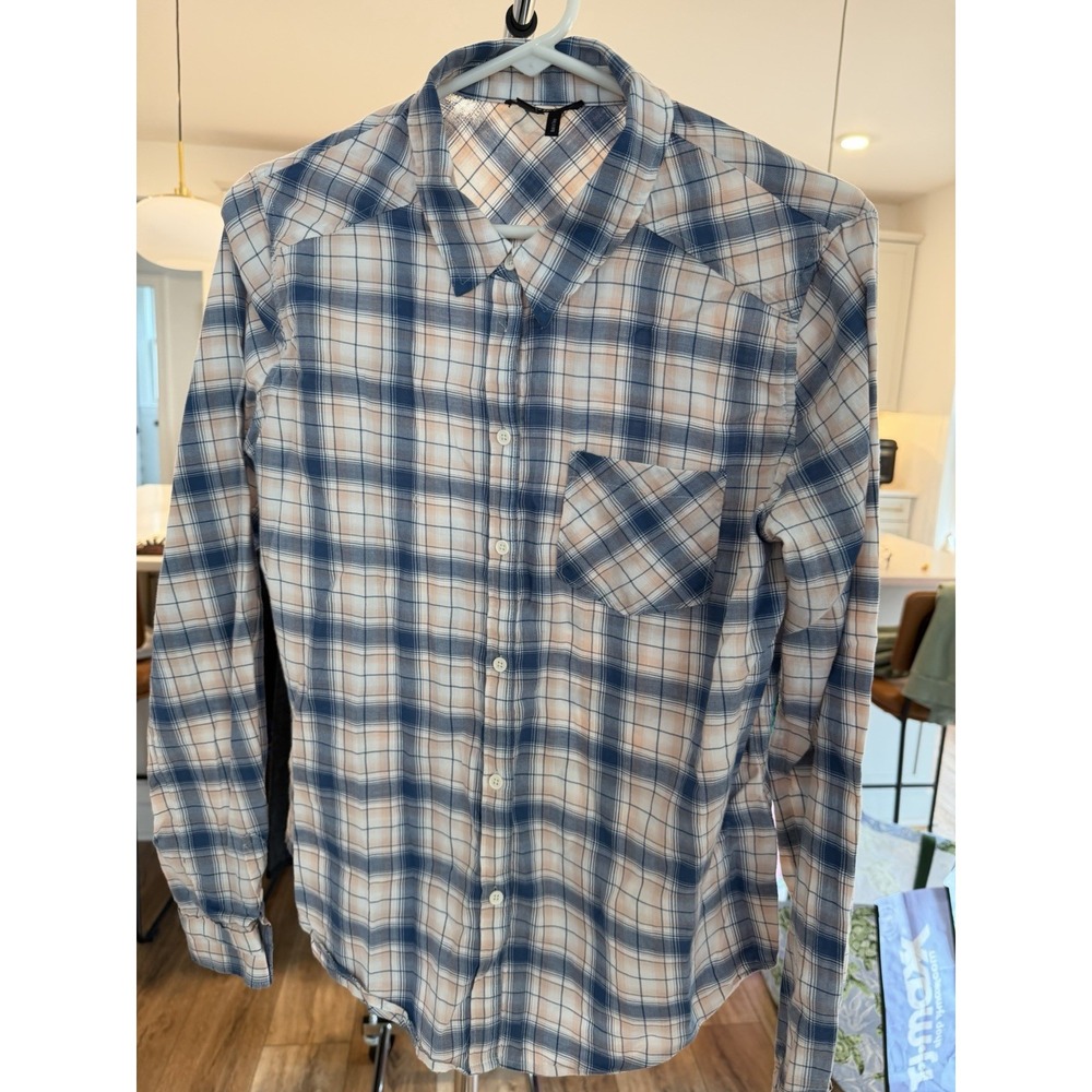 PAIGE Button-Up Shirt Women Size M Blue Pink NWOT Plaid Flannel Long Sleeve
